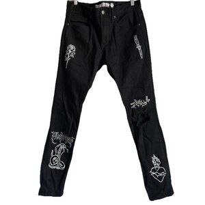 Broken Promises Ultra Slim Jeans Men's‎ Size 32 Black Gothic Emo Ripped Denim